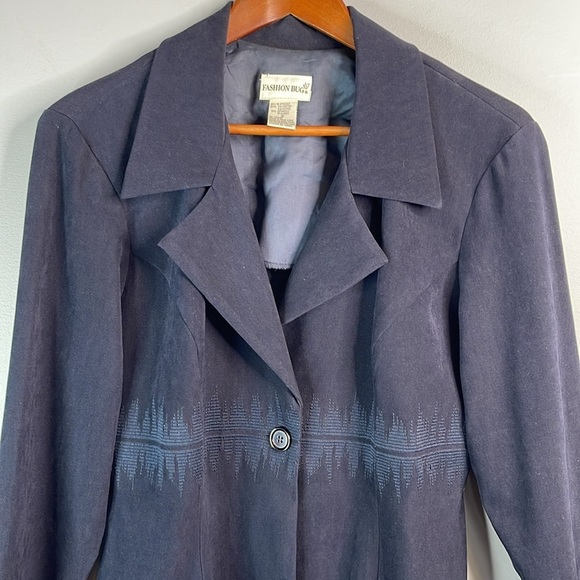 VINTAGE Y2K Fashion Bug Long Line Blazer Jacket Navy Blue Microfibre Size 12 - Picture 3 of 10